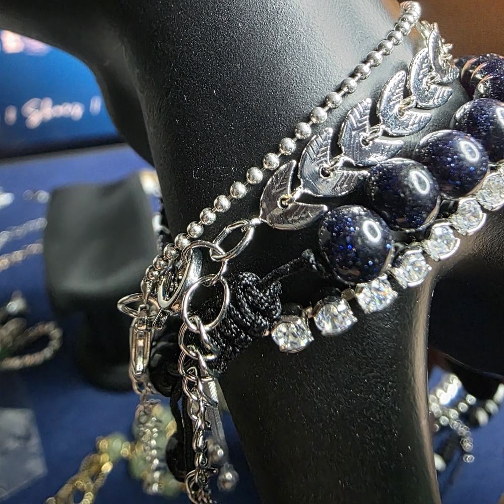 4 Pc Sparkling Rhinestone Beaded Charm Bracelet Set Adjustable 606 - Picture 4 of 4